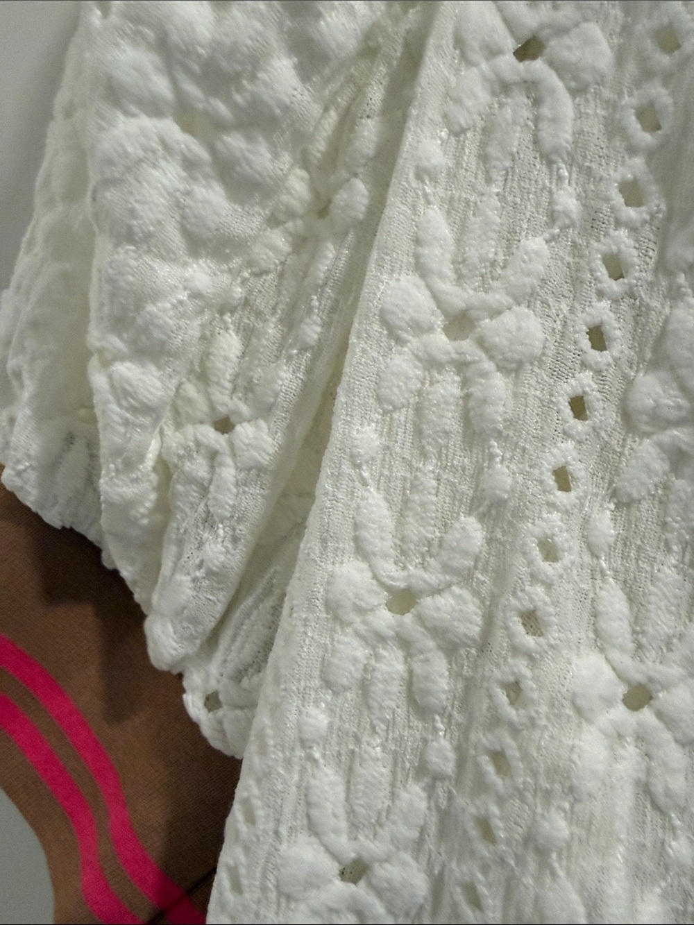 Anthropologie Maeve White Eyelet Knit Top with Tan & Pink Trim - Picture 4 of 7